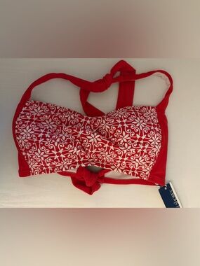 Red & White Patterned Bandeau Bikini Top